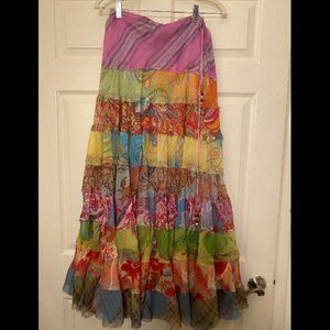 Boston Proper boho multi patchwork tiered skirt